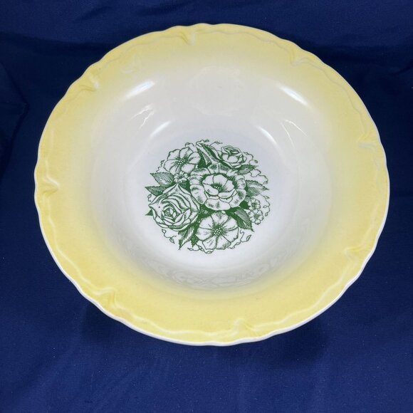 Yellow & White Ceramic Bowl With Floral Green Design - Picture 1 of 3